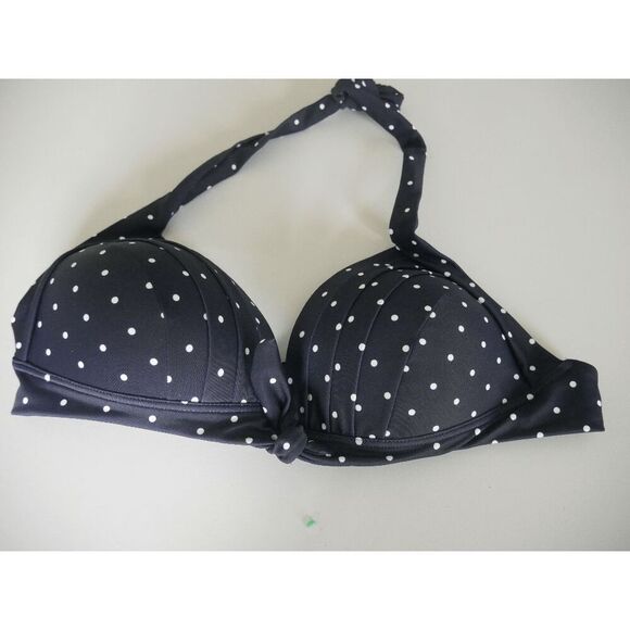 Unique Vintage Monroe Swim Top | L | Navy & White Pin Dot | Halter | Retro Pin-U - Picture 2 of 4